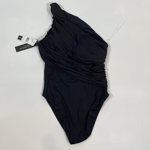 La Blanca One Piece Swimsuit Size 12 NWT Black One Shoulder Tummy Control - Picture 6 of 14